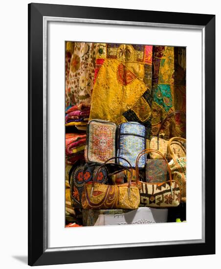 Fabrics for Sale, Vendor in Spice Market, Istanbul, Turkey-Darrell Gulin-Framed Photographic Print