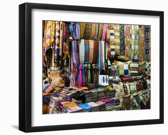 Fabrics, Rugs, Scarves, Cushions for Sale, Grand Bazaar, Istanbul, Turkey, Europe-Martin Child-Framed Photographic Print