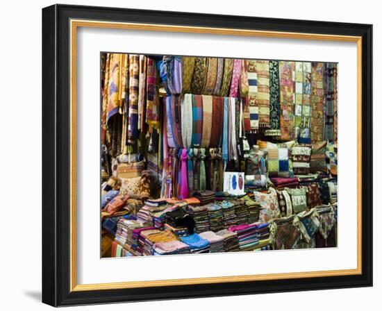 Fabrics, Rugs, Scarves, Cushions for Sale, Grand Bazaar, Istanbul, Turkey, Europe-Martin Child-Framed Photographic Print