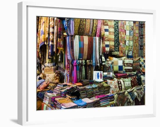 Fabrics, Rugs, Scarves, Cushions for Sale, Grand Bazaar, Istanbul, Turkey, Europe-Martin Child-Framed Photographic Print