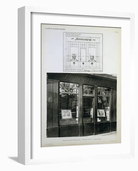 Facade and Blueprint of the Bouquinerie Shop in Paris-null-Framed Giclee Print