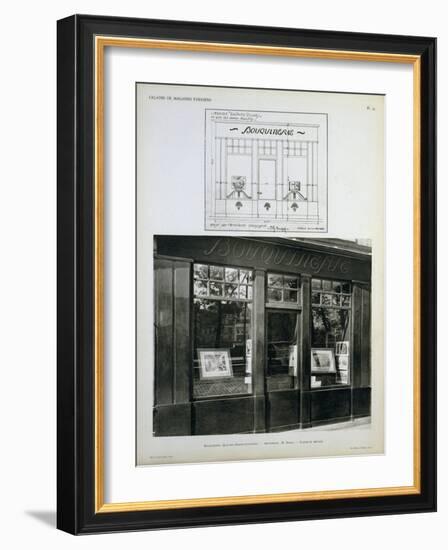 Facade and Blueprint of the Bouquinerie Shop in Paris-null-Framed Giclee Print