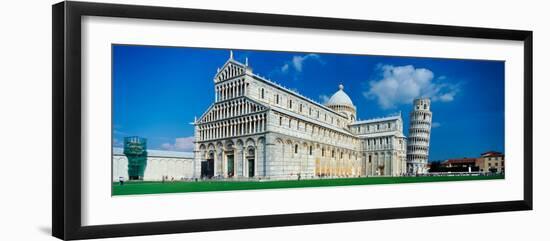 Facade of a Cathedral with a Tower, Pisa Cathedral, Leaning Tower of Pisa, Pisa, Tuscany, Italy-null-Framed Photographic Print