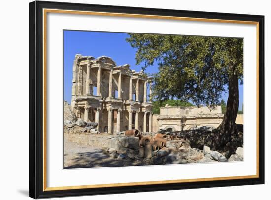 Facade of the Library of Celsus, Fruit Tree and Ancient Pipes, Ancient Ephesus-Eleanor Scriven-Framed Photographic Print