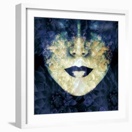 Face of a Woman, Overlayed with Flower Decoration in Blue-Alaya Gadeh-Framed Photographic Print