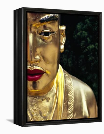 Face of Golden Buddha Statue - One Among Many at Ten Thousand Buddhas Monastery, New Territories-Andrew Watson-Framed Premier Image Canvas