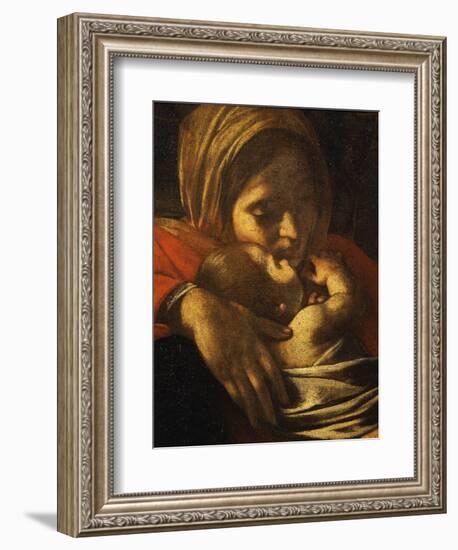 Faces of Madonna and Child, from Adoration of the Shepherds (Detail)-Caravaggio-Framed Premium Giclee Print