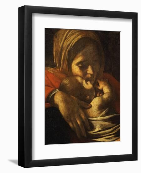 Faces of Madonna and Child, from Adoration of the Shepherds (Detail)-Caravaggio-Framed Premium Giclee Print