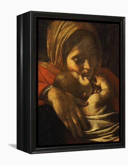 Faces of Madonna and Child, from Adoration of the Shepherds (Detail)-Caravaggio-Framed Premier Image Canvas