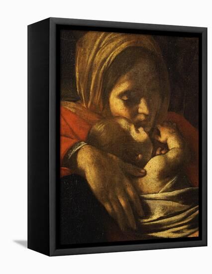 Faces of Madonna and Child, from Adoration of the Shepherds (Detail)-Caravaggio-Framed Premier Image Canvas