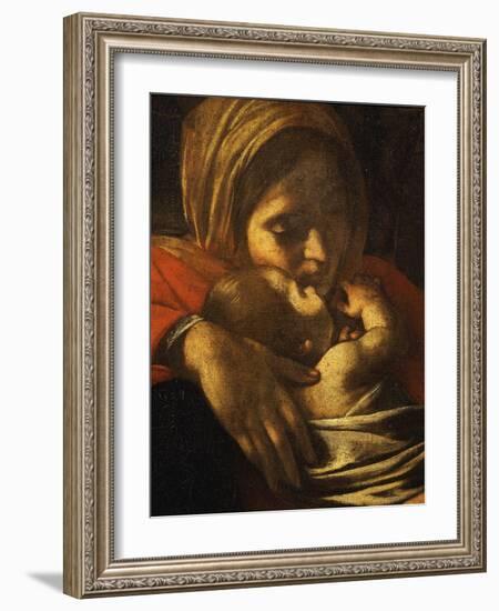 Faces of Madonna and Child, from Adoration of the Shepherds (Detail)-Caravaggio-Framed Giclee Print