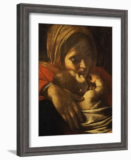 Faces of Madonna and Child, from Adoration of the Shepherds (Detail)-Caravaggio-Framed Giclee Print