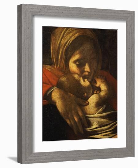 Faces of Madonna and Child, from Adoration of the Shepherds (Detail)-Caravaggio-Framed Giclee Print