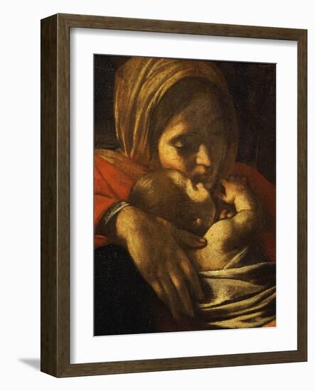 Faces of Madonna and Child, from Adoration of the Shepherds (Detail)-Caravaggio-Framed Giclee Print