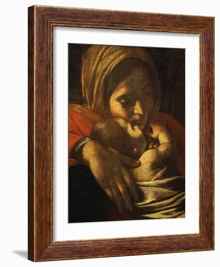 Faces of Madonna and Child, from Adoration of the Shepherds (Detail)-Caravaggio-Framed Giclee Print