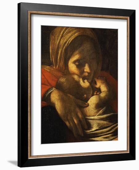 Faces of Madonna and Child, from Adoration of the Shepherds (Detail)-Caravaggio-Framed Giclee Print