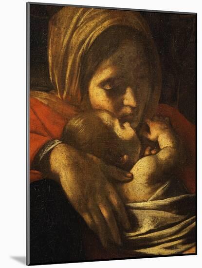 Faces of Madonna and Child, from Adoration of the Shepherds (Detail)-Caravaggio-Mounted Giclee Print