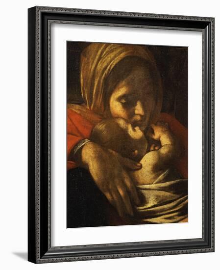 Faces of Madonna and Child, from Adoration of the Shepherds (Detail)-Caravaggio-Framed Giclee Print