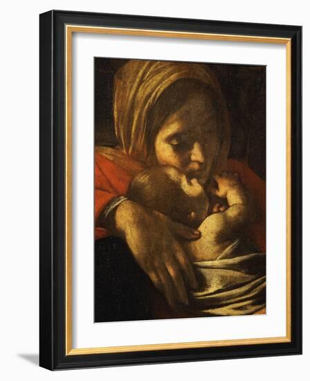 Faces of Madonna and Child, from Adoration of the Shepherds (Detail)-Caravaggio-Framed Giclee Print