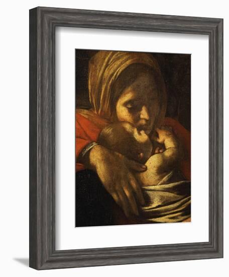 Faces of Madonna and Child, from Adoration of the Shepherds (Detail)-Caravaggio-Framed Giclee Print