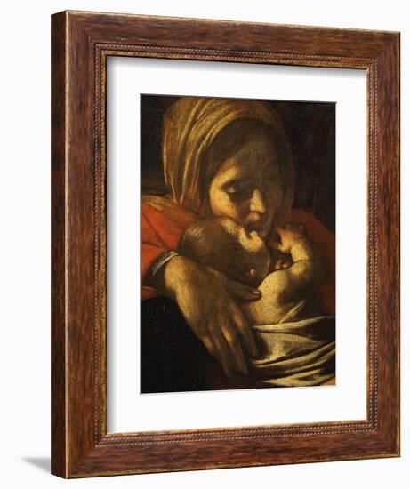 Faces of Madonna and Child, from Adoration of the Shepherds (Detail)-Caravaggio-Framed Giclee Print