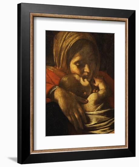 Faces of Madonna and Child, from Adoration of the Shepherds (Detail)-Caravaggio-Framed Giclee Print