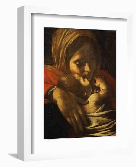 Faces of Madonna and Child, from Adoration of the Shepherds (Detail)-Caravaggio-Framed Giclee Print