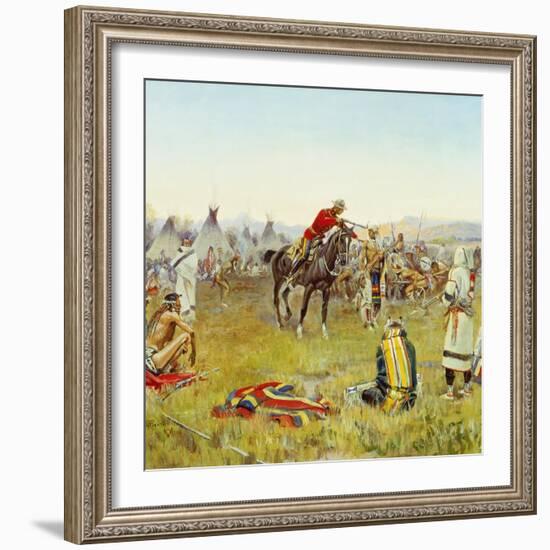 Facing the Indians (Single Handed). 1917-Charles Marion Russell-Framed Giclee Print