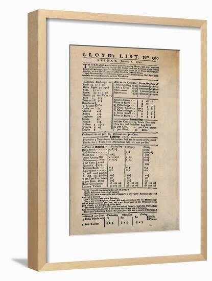 'Facsimile of the Earliest Extant Copy of Lloyd's List', c1740s, (1928)-Unknown-Framed Giclee Print