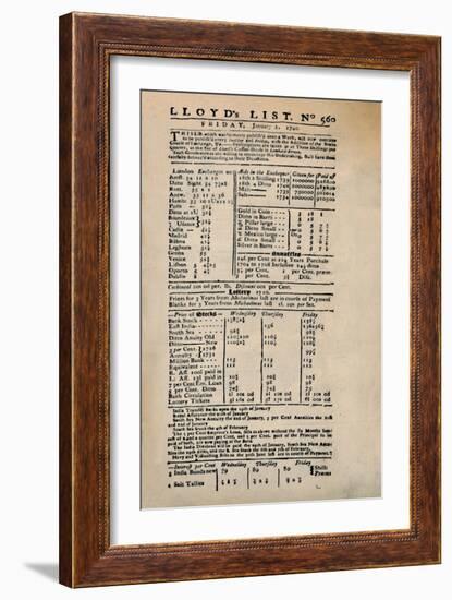 'Facsimile of the Earliest Extant Copy of Lloyd's List', c1740s, (1928)-Unknown-Framed Giclee Print