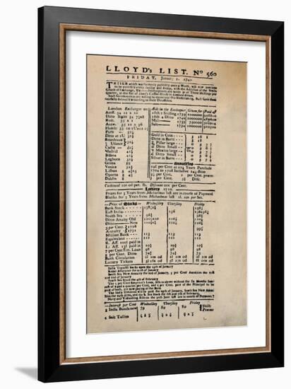 'Facsimile of the Earliest Extant Copy of Lloyd's List', c1740s, (1928)-Unknown-Framed Giclee Print