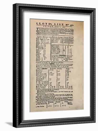 'Facsimile of the Earliest Extant Copy of Lloyd's List', c1740s, (1928)-Unknown-Framed Giclee Print