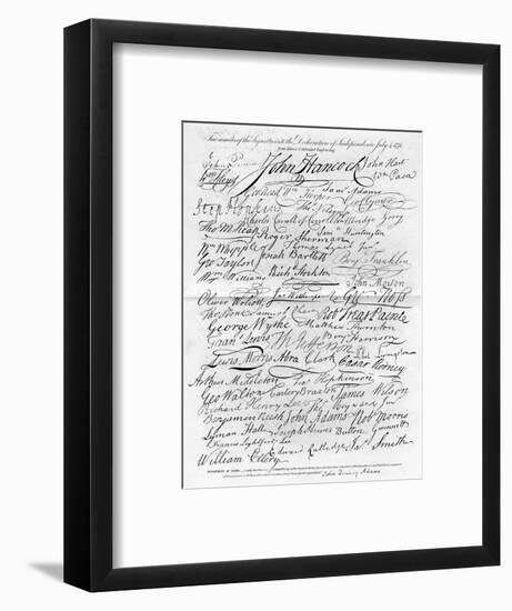 Facsimile of the Signatures to the Declaration of Independence, 4 July 1776. Artist: Unknown-Unknown-Framed Giclee Print