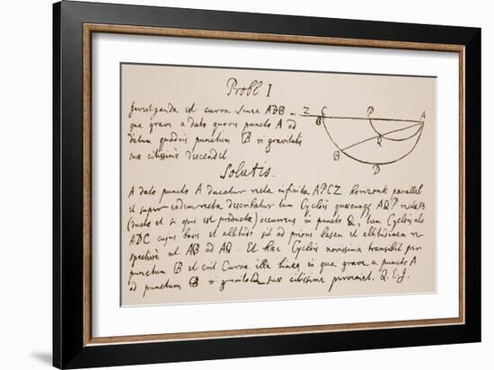 Facsimile of the Solution to the Problem of the Brachystochrone, or Curve of Quickest Descent-Sir Isaac Newton-Framed Giclee Print