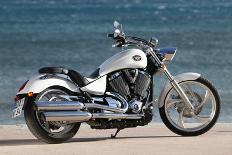 Motorcycle, Cruiser, Victory, White Metallic, Sea in the Background, Diagonal-Fact-Photographic Print