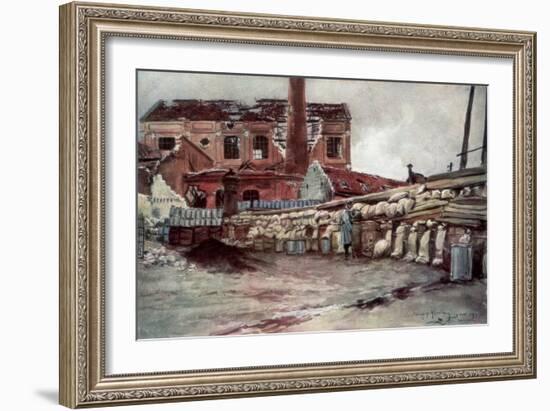 Factory Barricade, Soissons, France, 20 May 1915-Francois Flameng-Framed Giclee Print