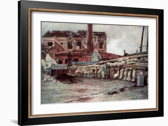 Factory Barricade, Soissons, France, 20 May 1915-Francois Flameng-Framed Giclee Print