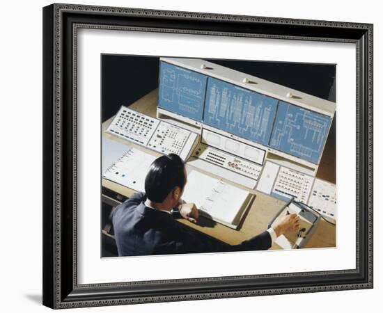 Factory Technician at the Control Desk-Heinz Zinram-Framed Photographic Print