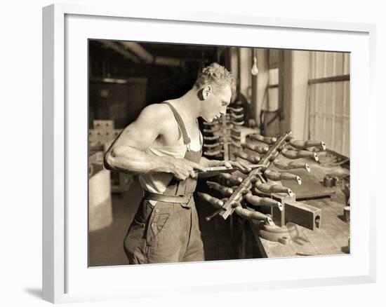 Factory Worker at the Paragon Rubber Company, Massachusetts, 1936-Lewis Wickes Hine-Framed Photographic Print