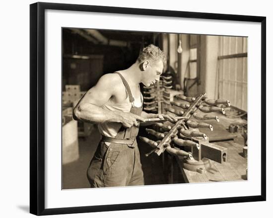 Factory Worker at the Paragon Rubber Company, Massachusetts, 1936-Lewis Wickes Hine-Framed Photographic Print