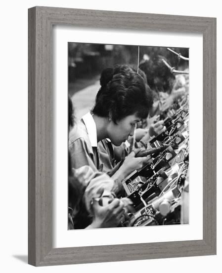 Factory Workers Inside the Matsushita Electronics Factory-Bill Ray-Framed Photographic Print