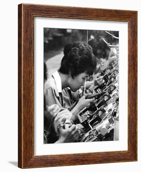 Factory Workers Inside the Matsushita Electronics Factory-Bill Ray-Framed Photographic Print