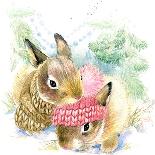Cute Bunny in Winter Forest. Cute Rabbit Watercolor Drawing. Bunny Illustration for Christmas Greet-Faenkova Elena-Art Print