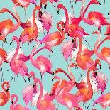Watercolor Flamingo Seamless Pattern-Faenkova Elena-Art Print