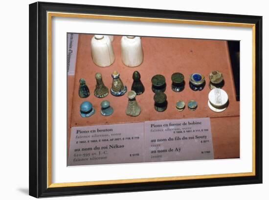 Faience, Glass and Ivory Playing Pieces from Egyptian Tombs, circa 1500 BC-Unknown-Framed Giclee Print