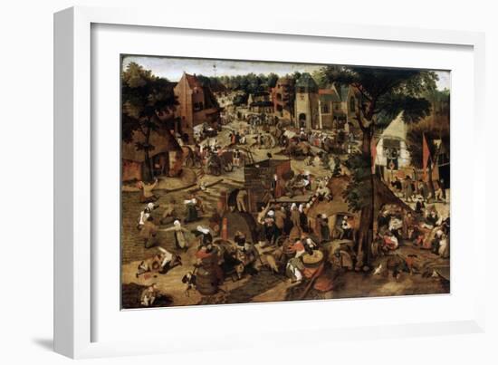 Fair with a Theatrical Performance, C1580-1630-Pieter Brueghel the Younger-Framed Giclee Print