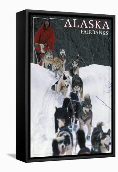 Fairbanks, Alaska - Dogsled Scene-Lantern Press-Framed Stretched Canvas