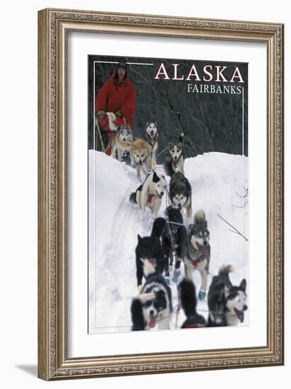 Fairbanks, Alaska - Dogsled Scene-Lantern Press-Framed Art Print