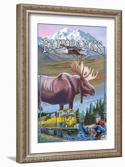 Fairbanks, Alaska - Montage Scenes-Lantern Press-Framed Art Print