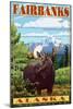 Fairbanks, Alaska - Moose Scene-Lantern Press-Mounted Art Print